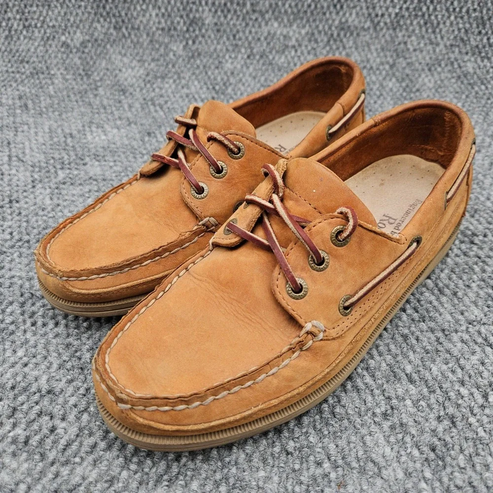 Rockport (Men's 8 M) Tan Boat Shoes Leather Casual Nautical Slip On Loafer